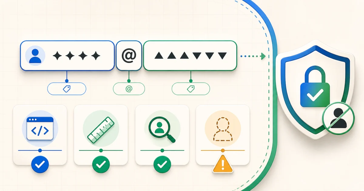 Illustration of a UPI address split into prefix and handle with four local checks and a reminder that identity is not verified